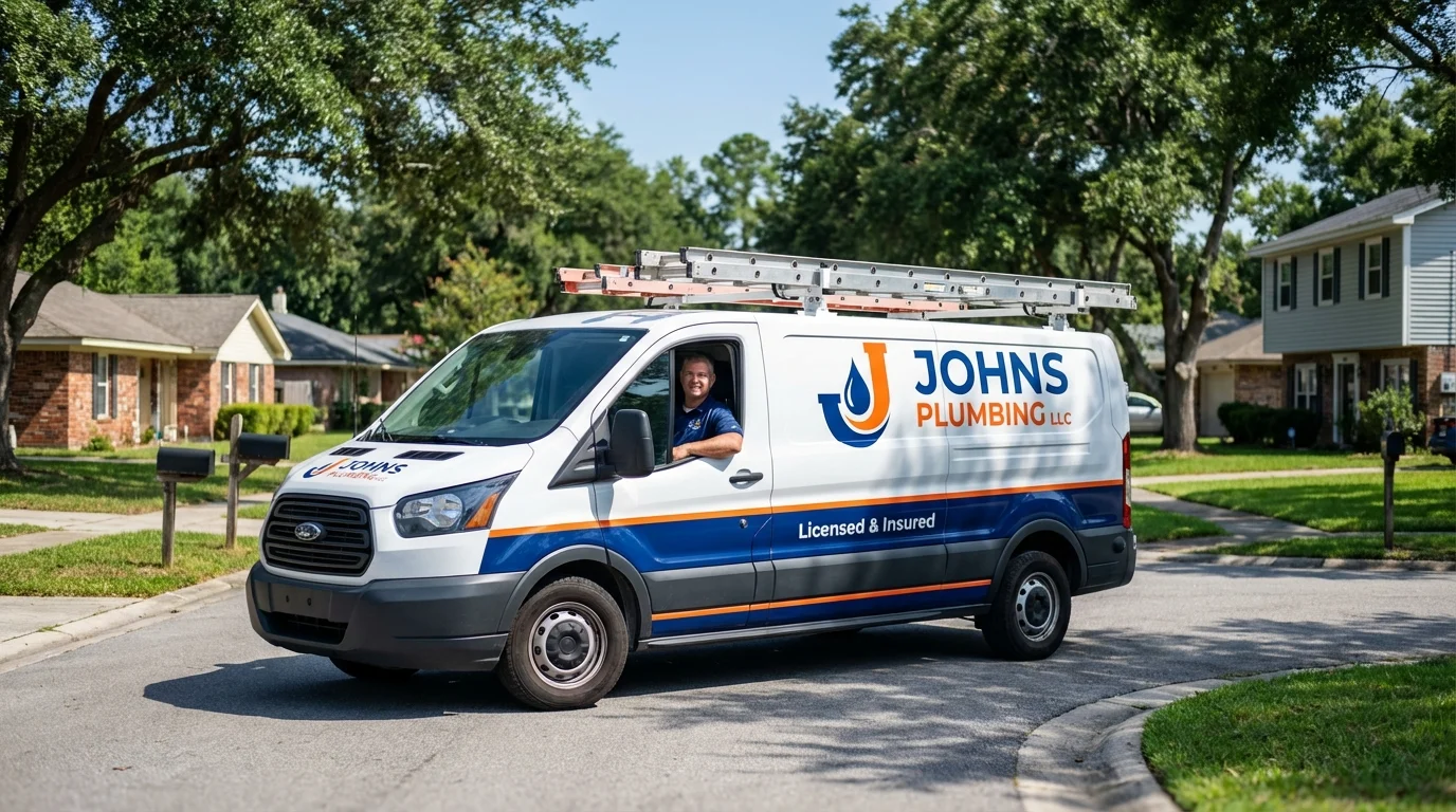 Johns Plumbing LLC service van in Somerset, MA