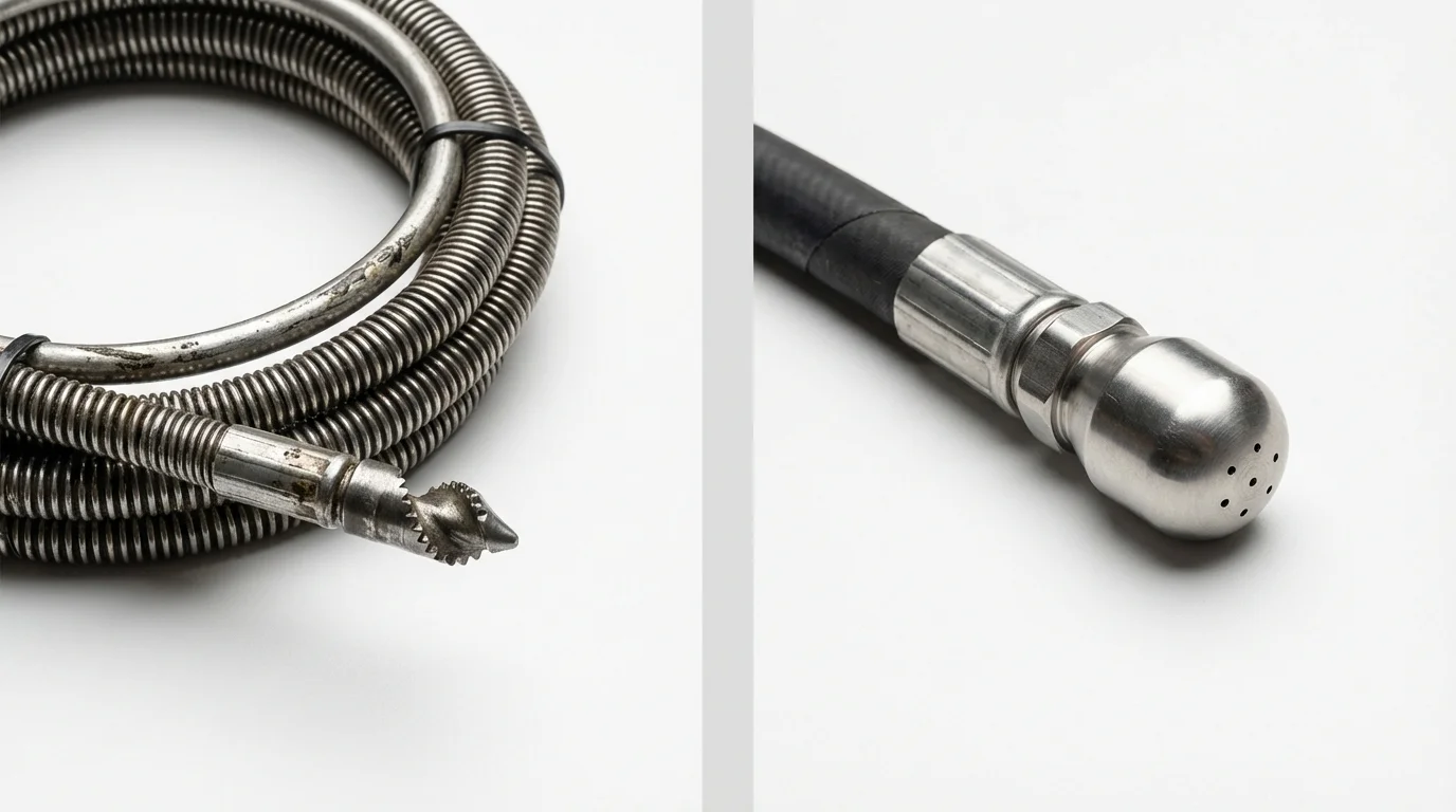 Drain snake cable and hydro jetting nozzle used for drain cleaning in Somerset, MA