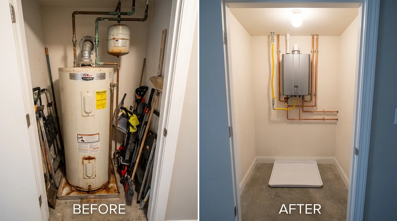 Tank water heater versus wall-mounted tankless unit comparison for Somerset, MA homeowners