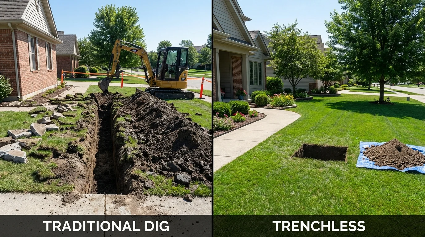 Trenchless sewer repair with minimal yard damage versus traditional excavation in Somerset, MA